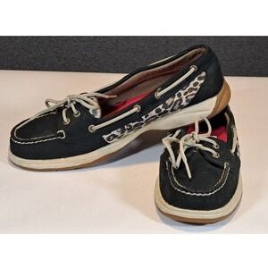 Sperry Top-Sider Womens Black Leather Leopard Print Boat Shoes STS90522 Size 10M